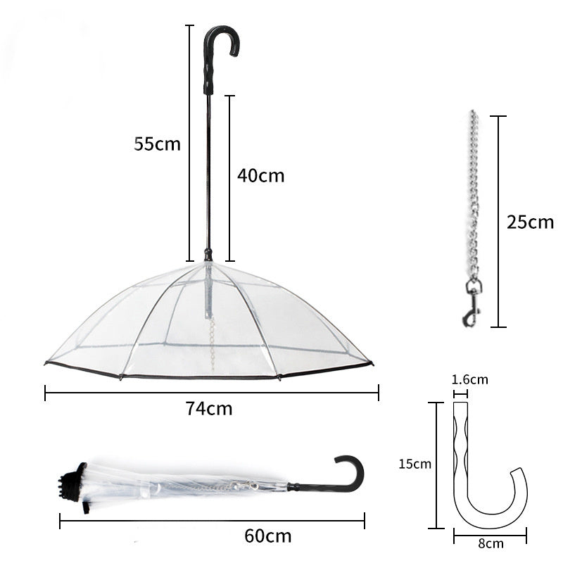 Transparent Dog Umbrella with Removable Traction Chain - Paw Storify